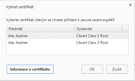 Výběr certifikátu - Opera