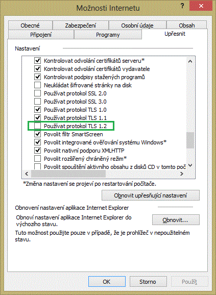 Chyba s TLS 1.2