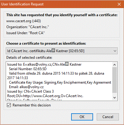 Certificate choice - Firefox
