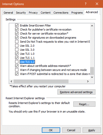 Error using TLS 1.2