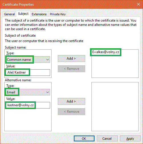 Subject and e-mail addresses