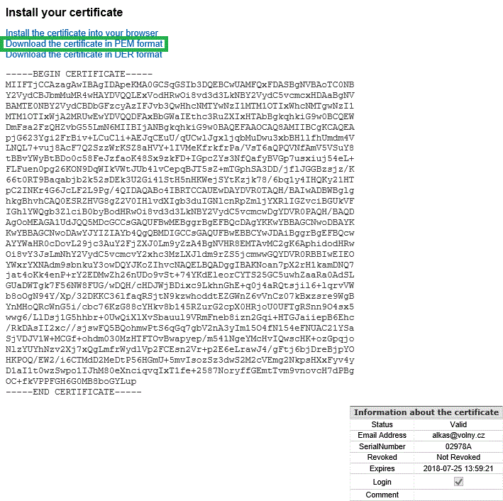 Issued certificate is prepared to download - PEM format