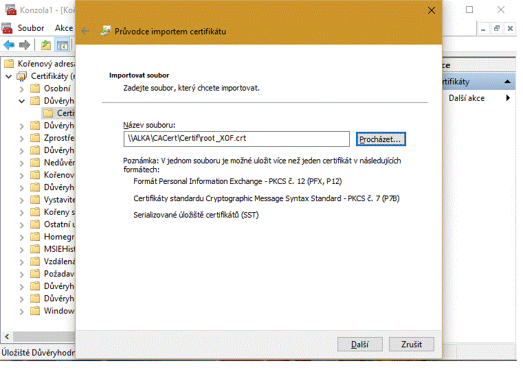 Import kořenového certifikátu