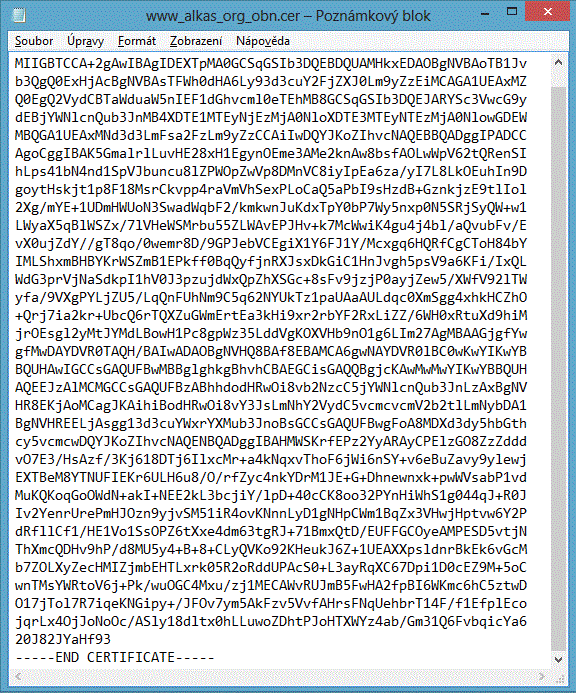 Obnovený certifikát v souboru