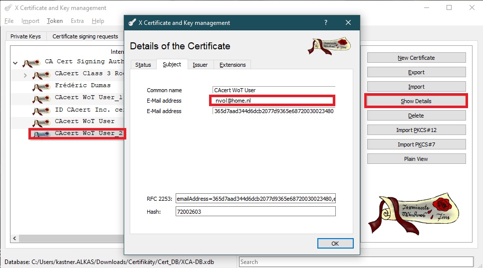 The new crtificate details