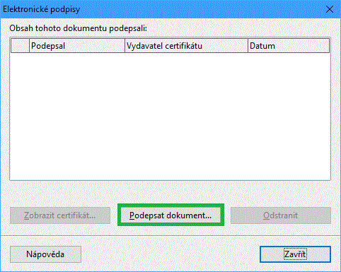 Podpisový dialog - prázdný